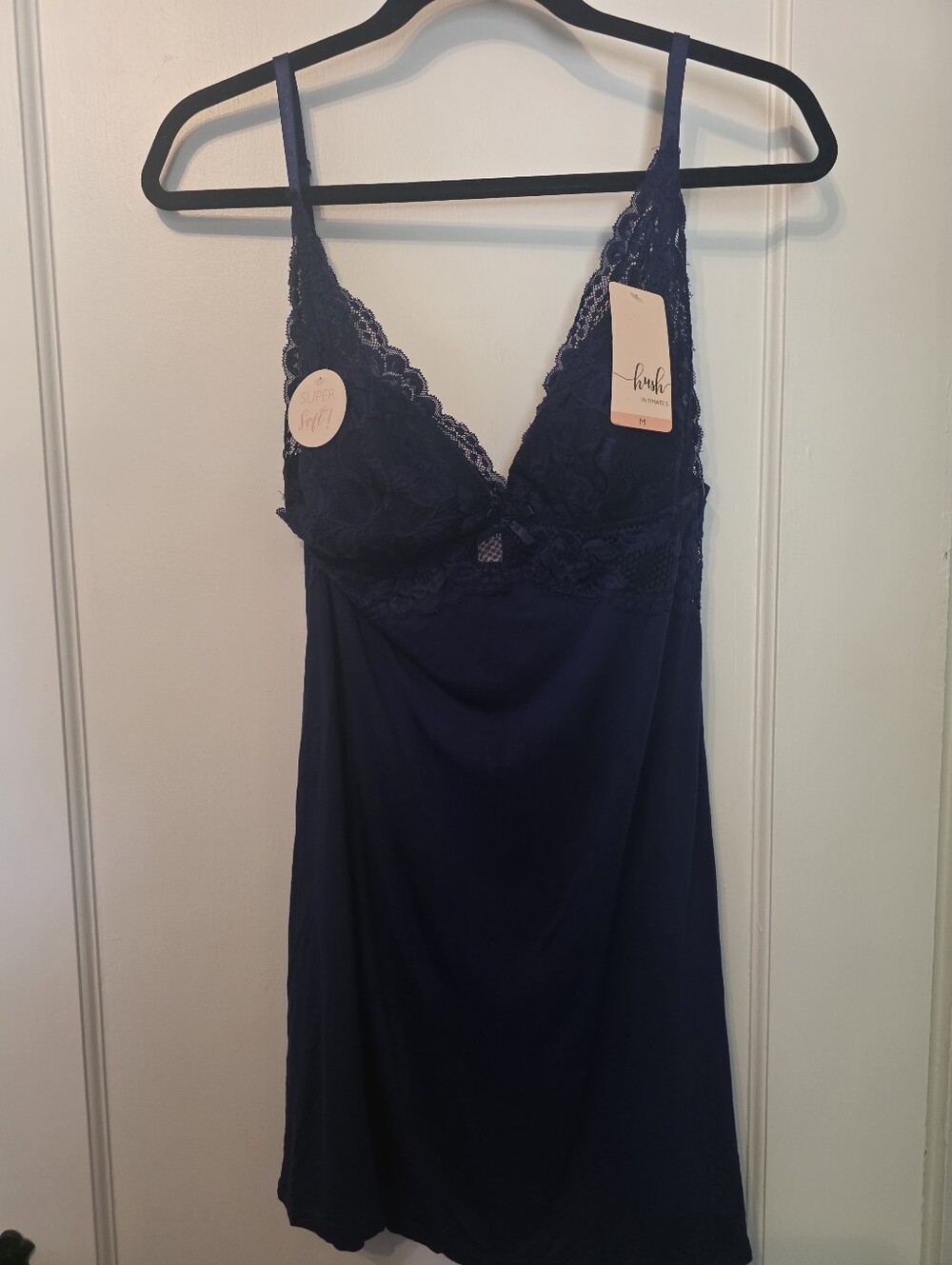 Hush Intimates Lace Chemise Medium Navy Blue Nightshirt Babydoll Super Soft NWT